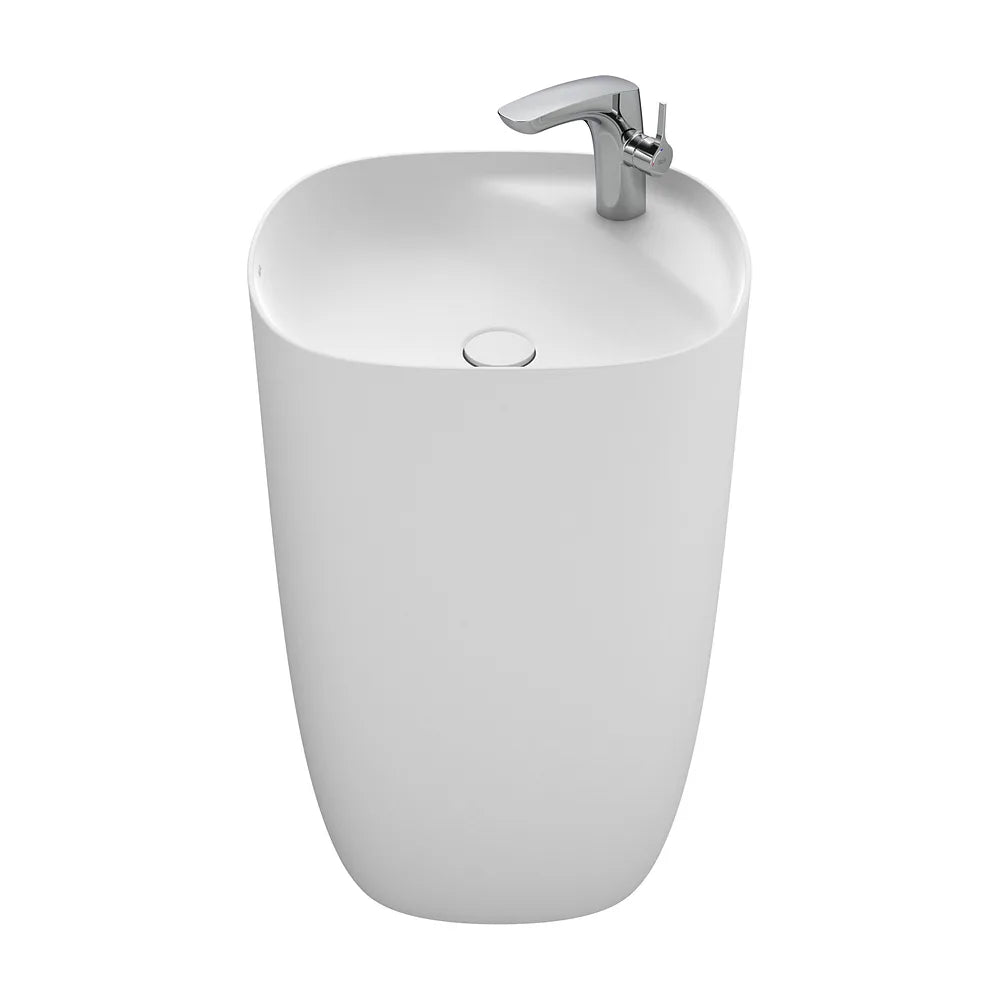 Lavabo totem de Fineceramic con desagüe universal y repisa integrada 50x45x88 cm Roca - Vista 2