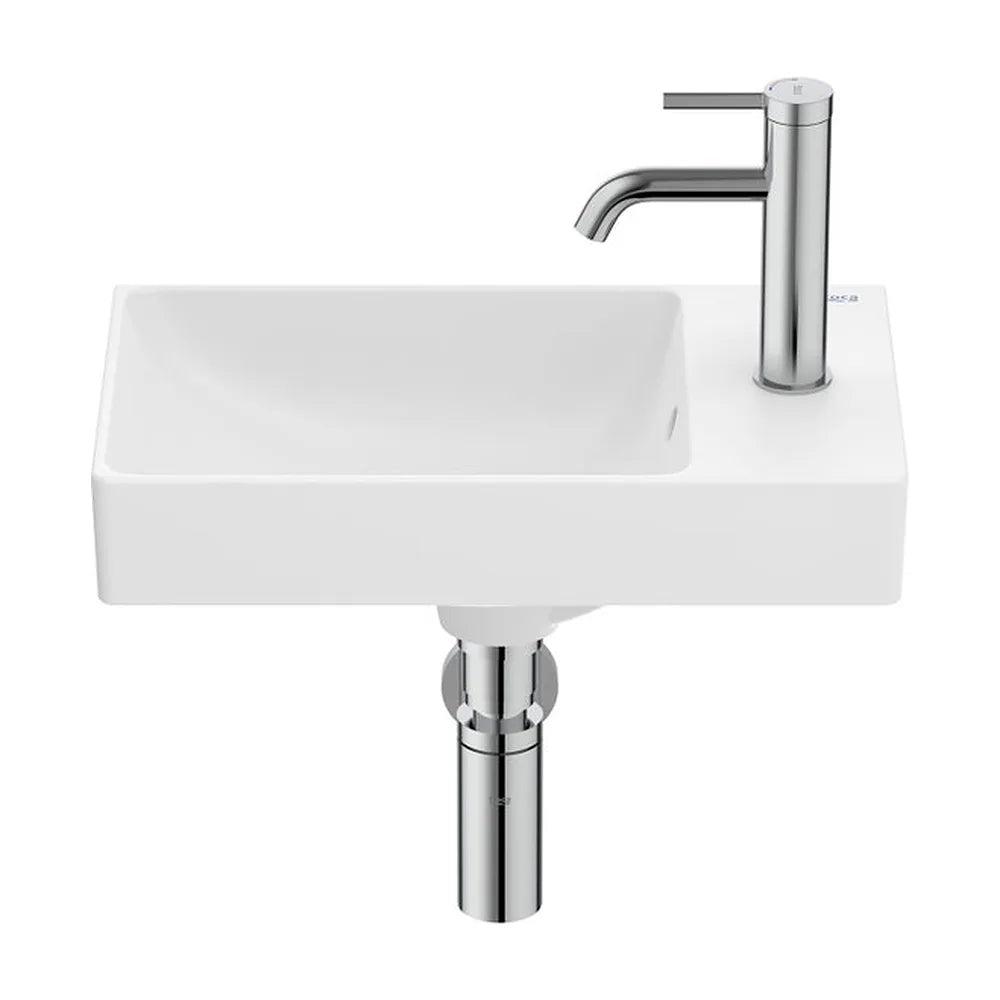 Lavabo Mural Compacto Asimétrico Fineceramic Ona 45x26x15cm Blanco Mate Roca - Vista 2
