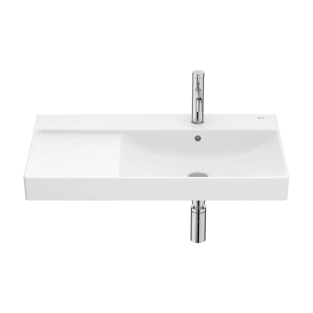Lavabo asimétrico mural Fineceramic con cubeta derecha y repisa izquierda 80x46x16 cm Roca - Vista 2