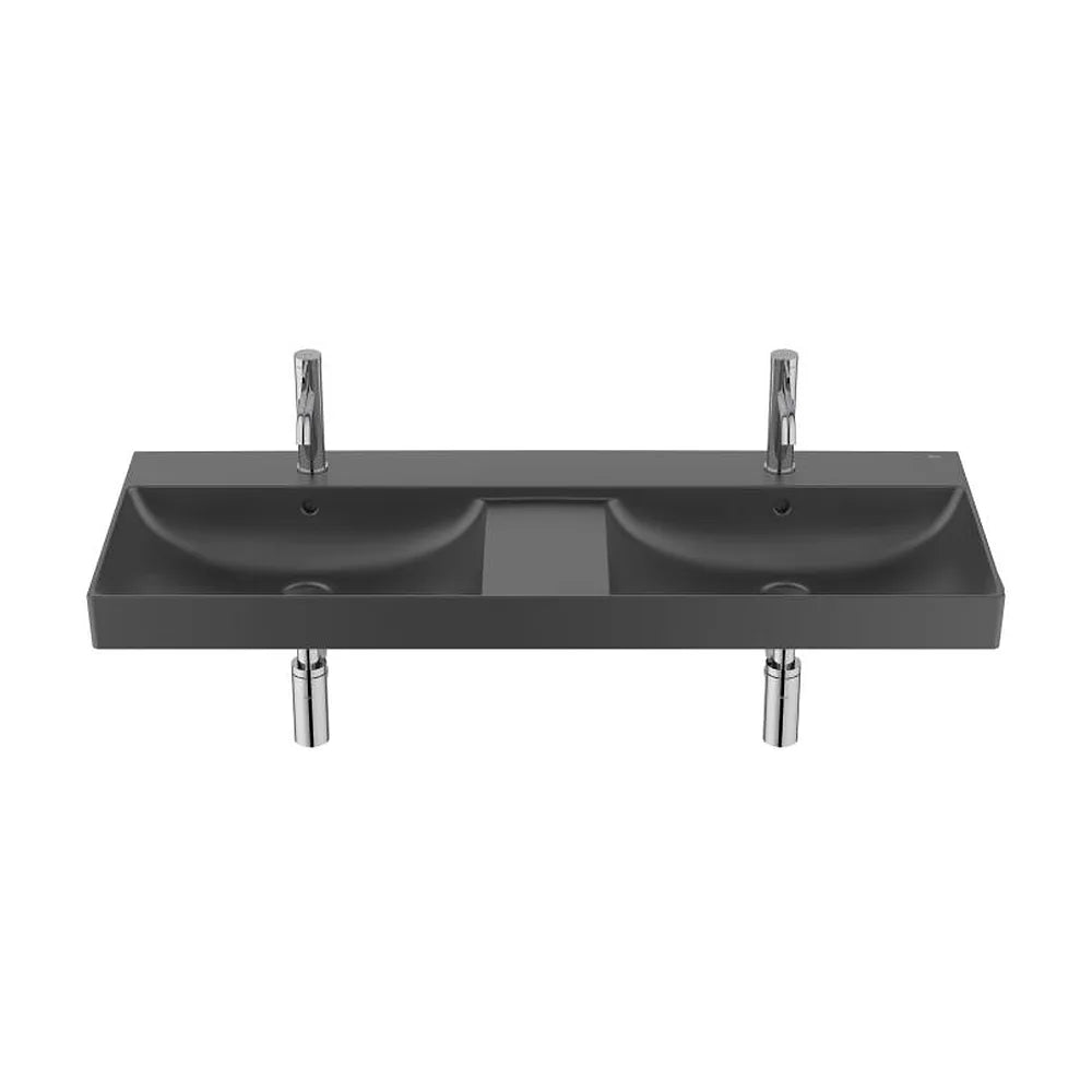 Lavabo mural doble Fineceramic rectangular 120x46 cm negro mate Roca - Vista 1
