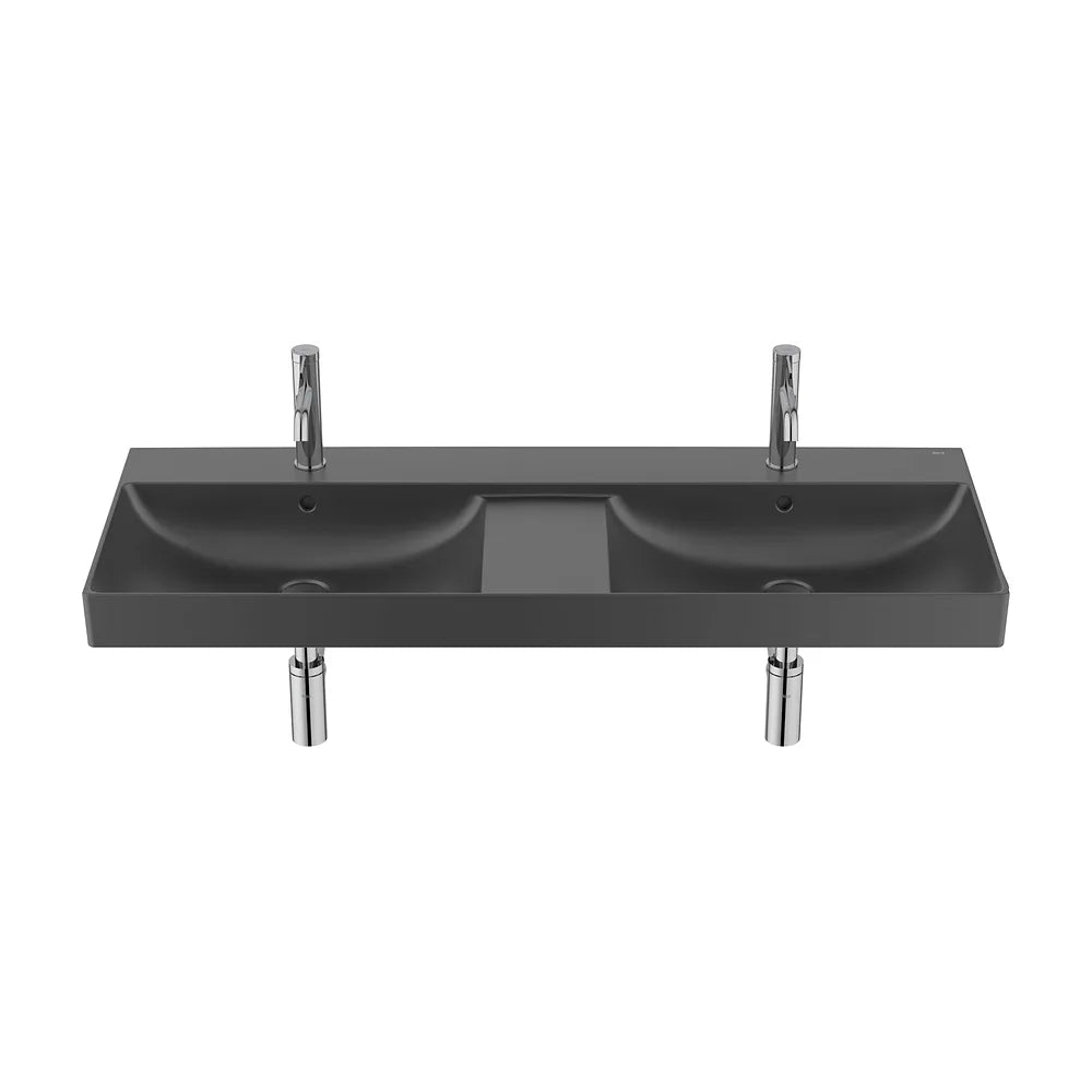 Lavabo mural doble Fineceramic rectangular 120x46 cm negro mate Roca - Vista 2