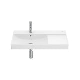 Lavabo asimétrico mural Fineceramic con cubeta izquierda y repisa derecha 80x46x16 cm Roca