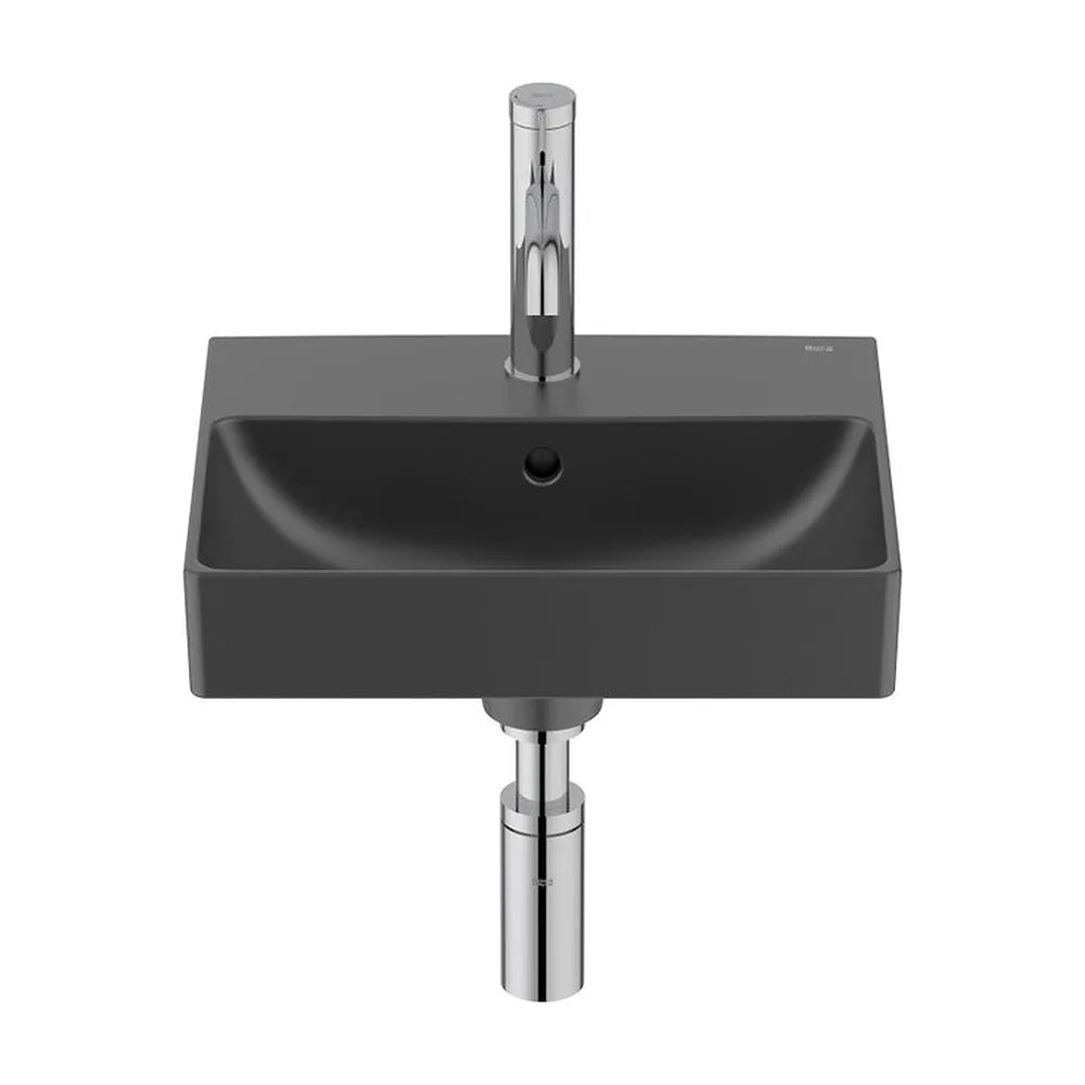 Lavabo Mural Compacto Rectangular Fineceramic Ona 40x32x15cm Negro Mate Roca - Vista 2