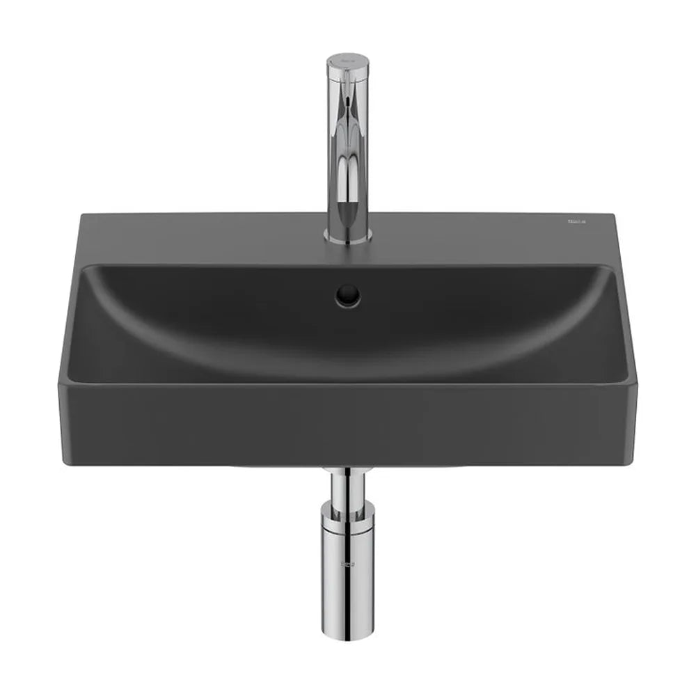 Lavabo Mural Compacto Rectangular Fineceramic Ona 50x36x15cm Negro Mate Roca - Vista 2