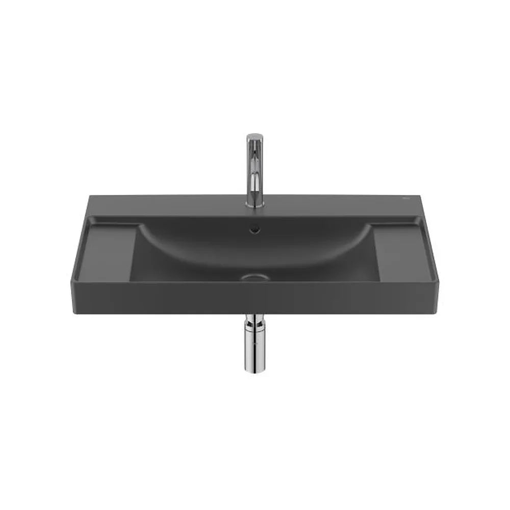Lavabo mural rectangular 80x46x16 cm Fineceramic con pedestal negro Roca - Vista 1