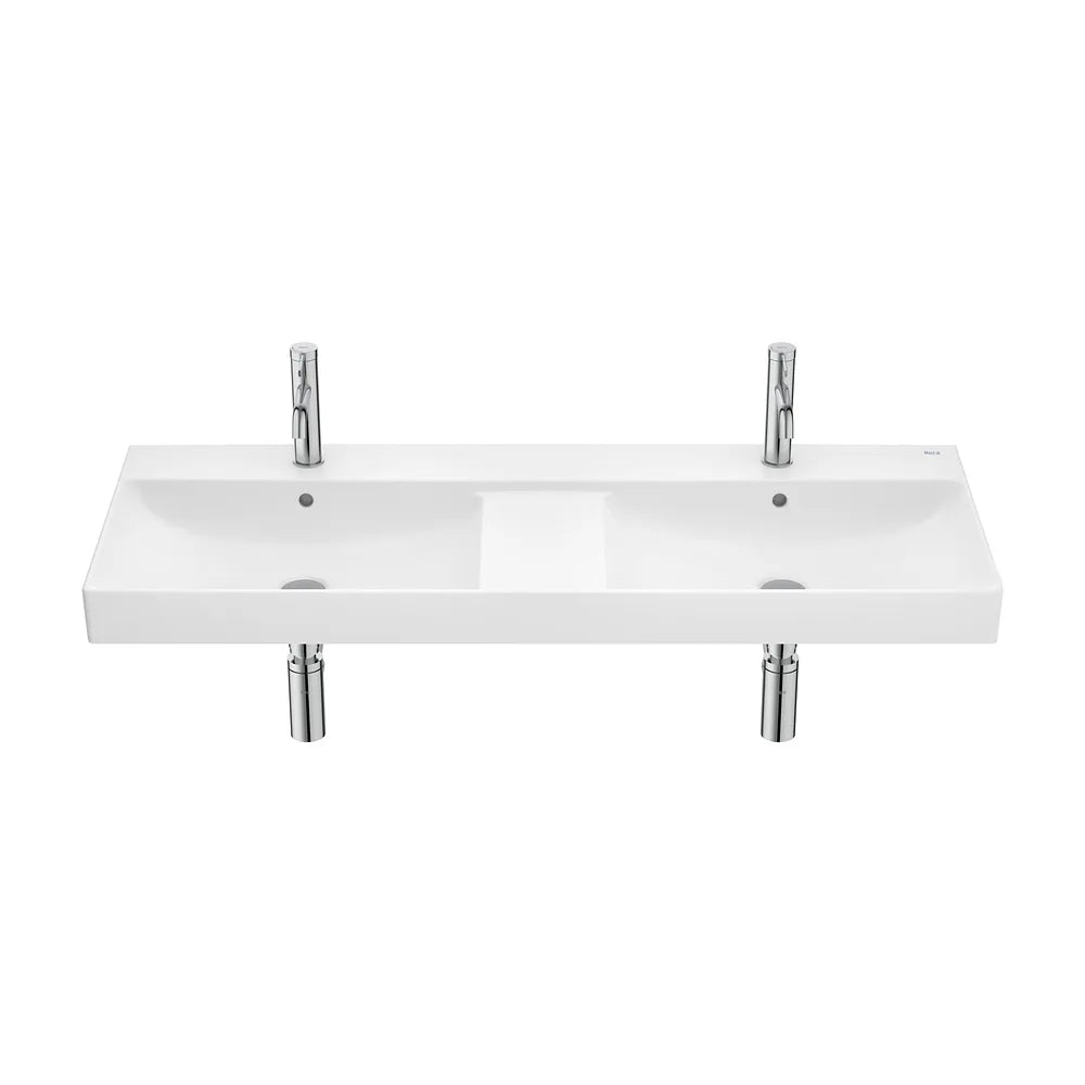 Lavabo mural doble rectangular Fineceramic 120x46x16 cm blanco mate Roca - Vista 2