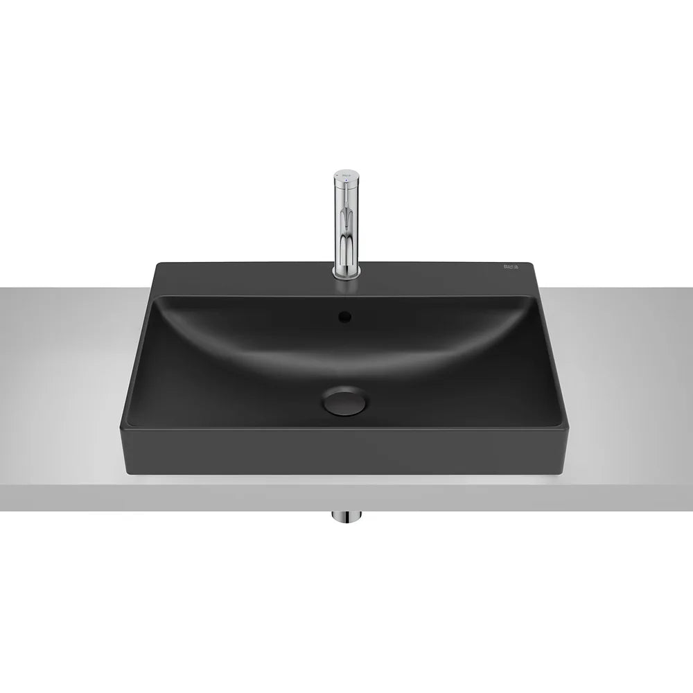 Lavabo de encimera cuadrado 60x45x8 cm Fineceramic negro mate Roca - Vista 2