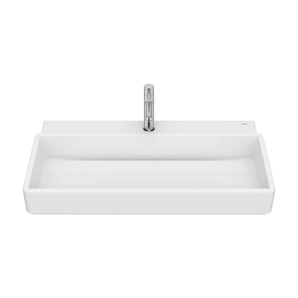 Lavabo mural rectangular 80x43x15 cm con un orificio para grifería porcelana blanca mate Roca - Vista 1
