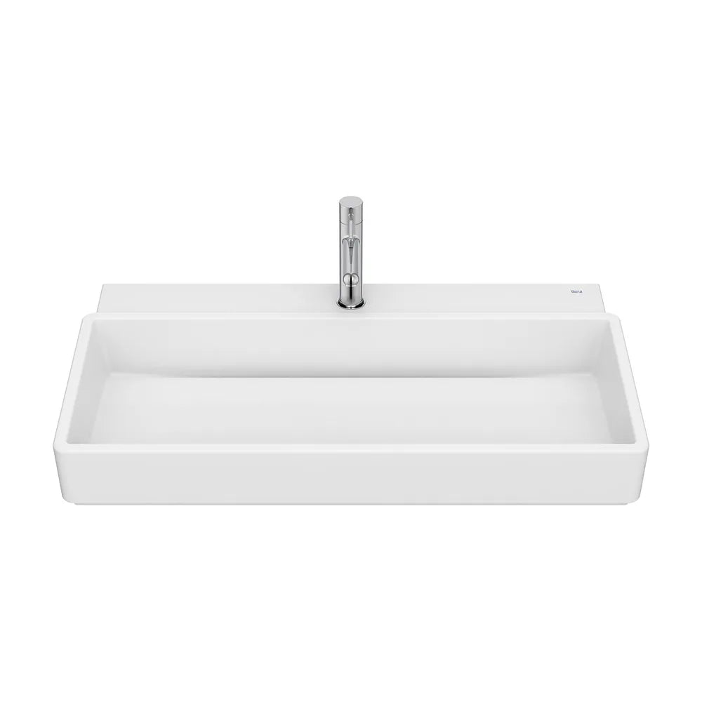 Lavabo mural rectangular 80x43x15 cm con un orificio para grifería porcelana blanca mate Roca - Vista 2