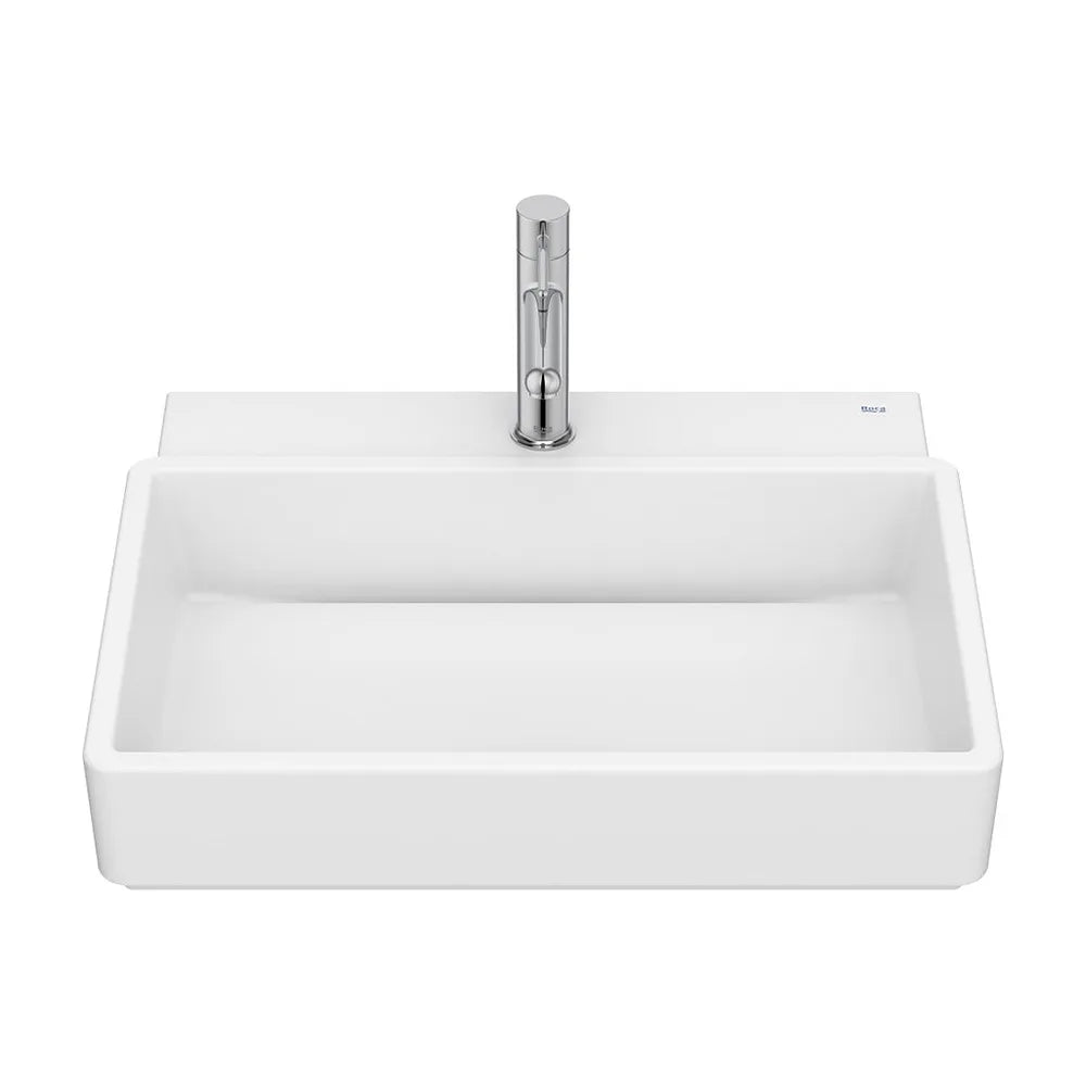 Lavabo mural rectangular 55x43x15 cm con un orificio para grifería porcelana blanca mate Roca - Vista 2
