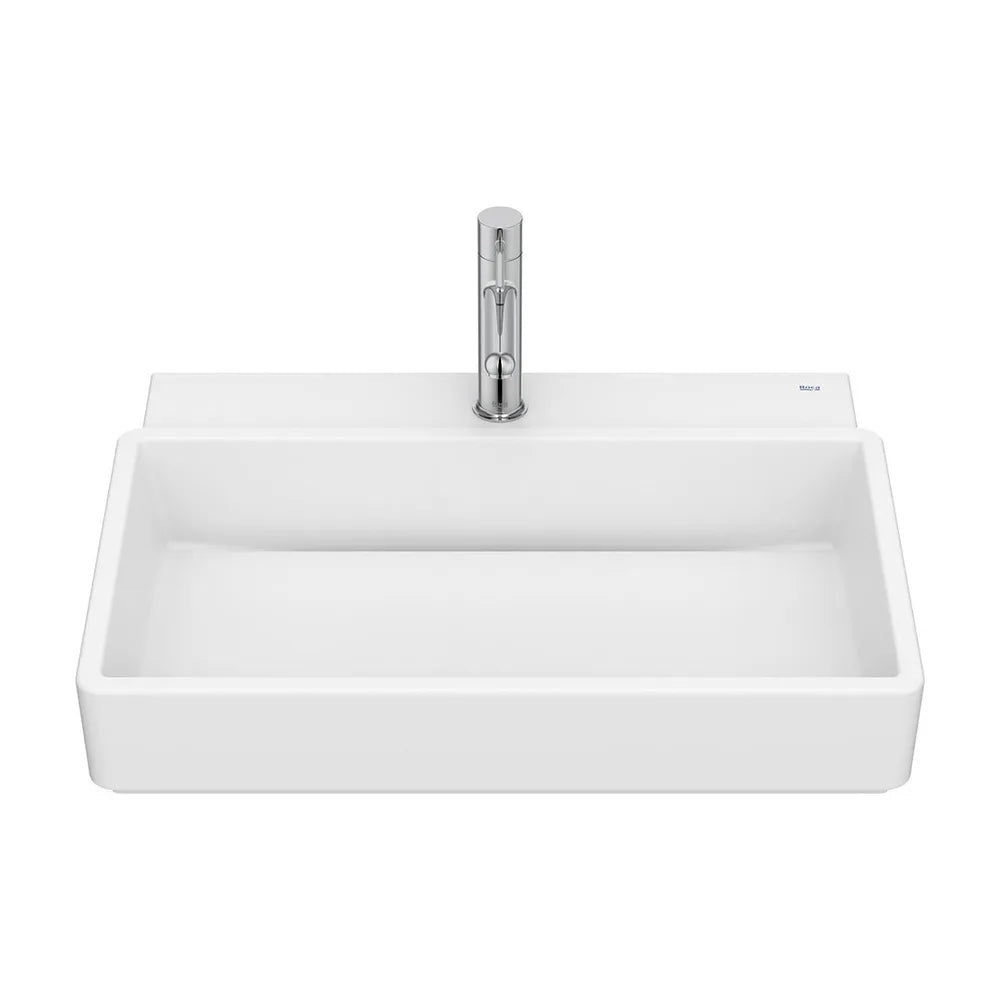 Lavabo mural rectangular 60x43x15 cm con un orificio para grifería porcelana blanca mate Roca - Vista 2