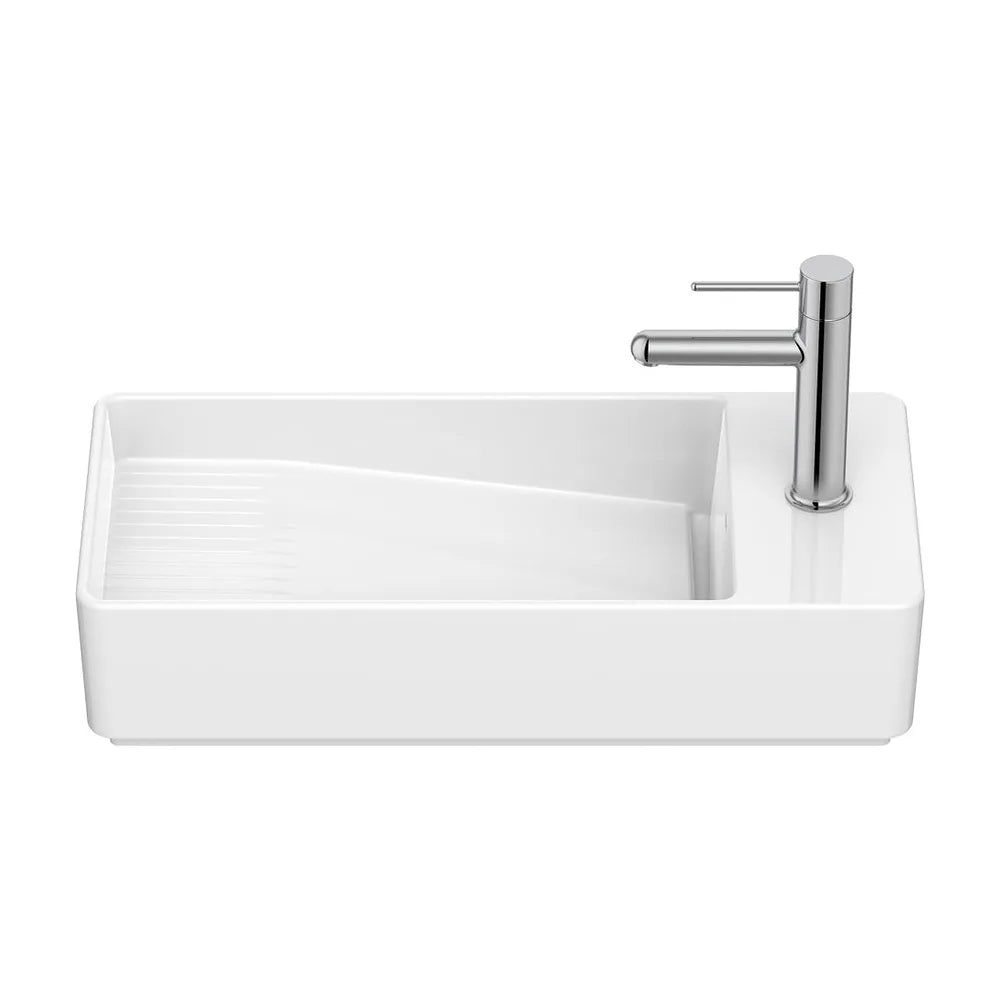 Lavabo asimétrico mural compacto 55x27x12 cm porcelana blanco Roca - Vista 2