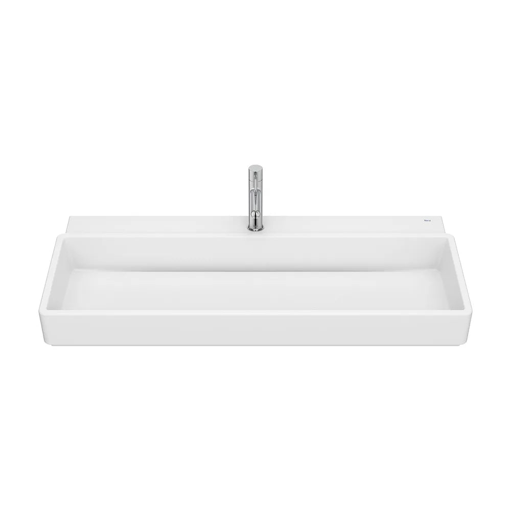 Lavabo mural rectangular 100x43x15 cm con un orificio para grifería porcelana blanca mate Roca - Vista 2