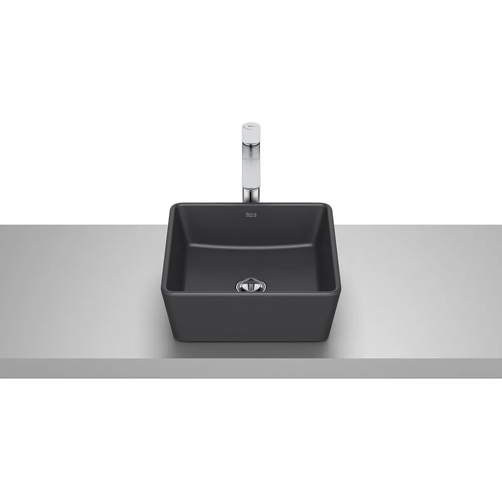 Lavabo de sobre encimera cuadrado porcelana negro 35x35x13 cm Roca - Vista 2
