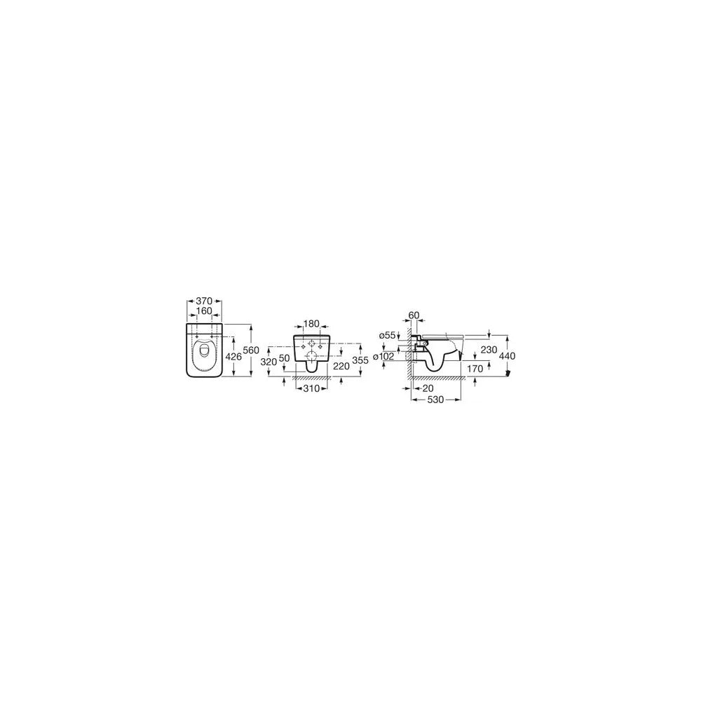 Taza suspendida cuadrada Rimless descarga dual 45 3 litros 56x37x44 cm Roca - Vista 2