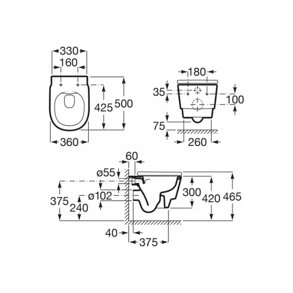 Taza Suspendida Redonda Rimless 45 y 3 Litros Salida Dual Duplo Roca - Vista 2