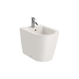Bidé adossado à parede formato redondo 37 x 56 x 40 cm acabamento bege sifão curvo 31,8 mm inclui kit fixação Roca