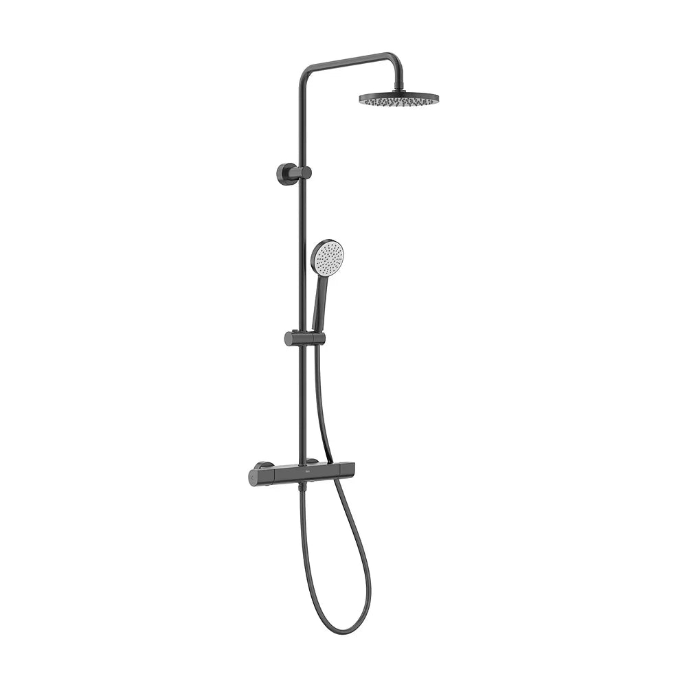 Columna de Ducha Termostática con Rociador Circular y Flexible 1 Metro Titanio Cepillado Negro Roca - Vista 2