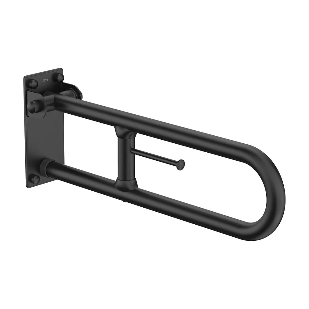 Asa de baño abatible con portarrollo negro mate 60x9x22 cm para movilidad reducida Roca - Vista 2