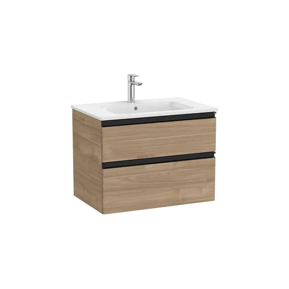 Mueble base suspendido con dos cajones y lavabo centrado 70x46x54 cm Nogal Roca - Vista 1