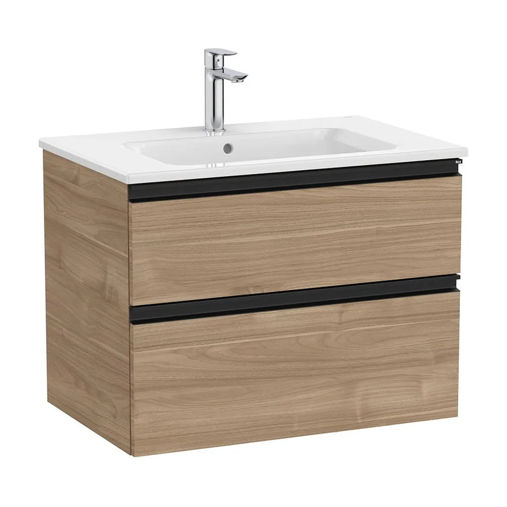 Mueble base suspendido con dos cajones y lavabo centrado 70x46x54 cm Nogal Roca - Vista 2