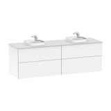 Meuble bas suspendu 160 x 50 x 52 cm quatre tiroirs pour deux lavabos finition blanc brillant plan quartz Roca