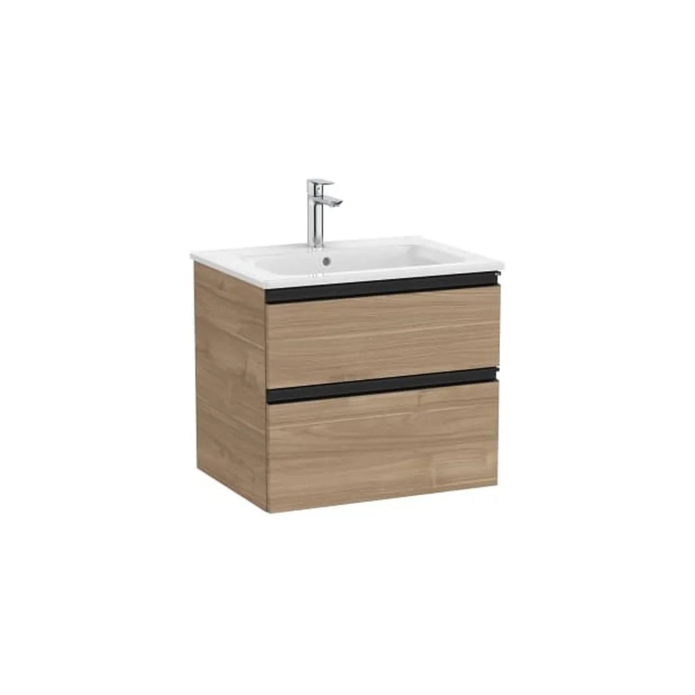 Mueble base suspendido dos cajones lavabo centrado nogal 60x46x54 cm Roca - Vista 1