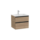 Mueble base suspendido dos cajones lavabo centrado nogal 60x46x54 cm Roca
