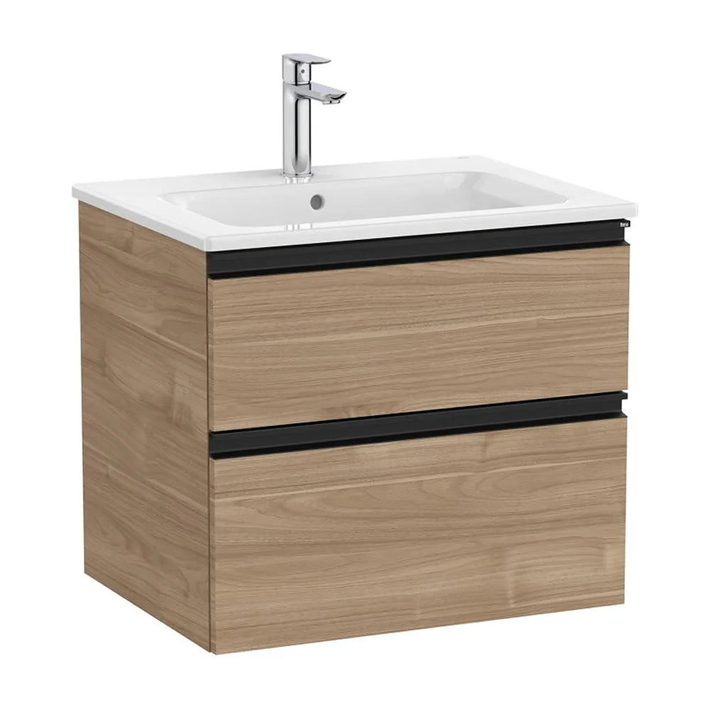 Mueble base suspendido dos cajones lavabo centrado nogal 60x46x54 cm Roca - Vista 2