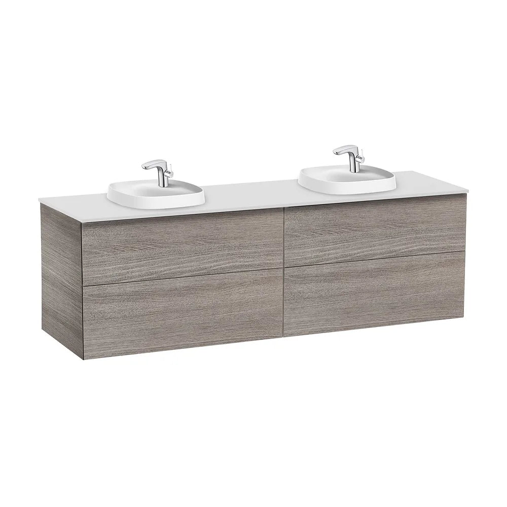 Mueble base suspendido con cuatro cajones para dos lavabos de encimera 160x50x52 cm Roca - Vista 2