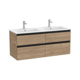 Mueble Base Suspendido con Cuatro Cajones y Lavabo Doble Nogal 120x46x53cm Colección The Gap Roca