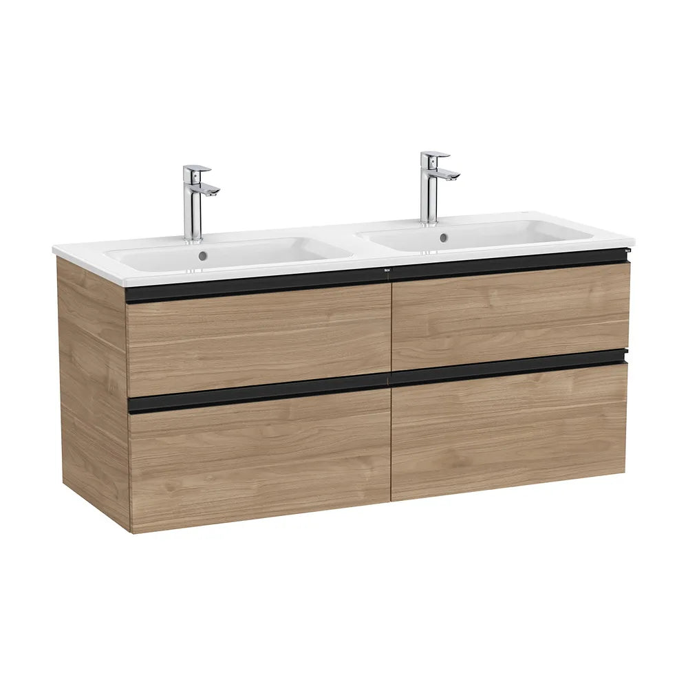 Mueble Base Suspendido con Cuatro Cajones y Lavabo Doble Nogal 120x46x53cm Colección The Gap Roca - Vista 2