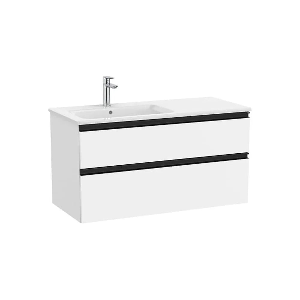 Mueble base suspendido con lavabo a la izquierda dos cajones blanco mate 1005x460x537 mm Roca - Vista 1