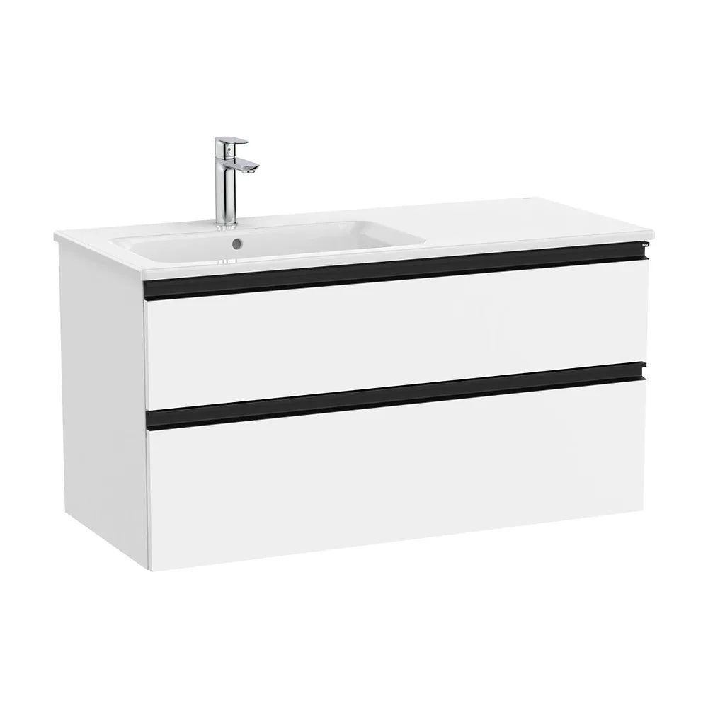 Mueble base suspendido con lavabo a la izquierda dos cajones blanco mate 1005x460x537 mm Roca - Vista 2