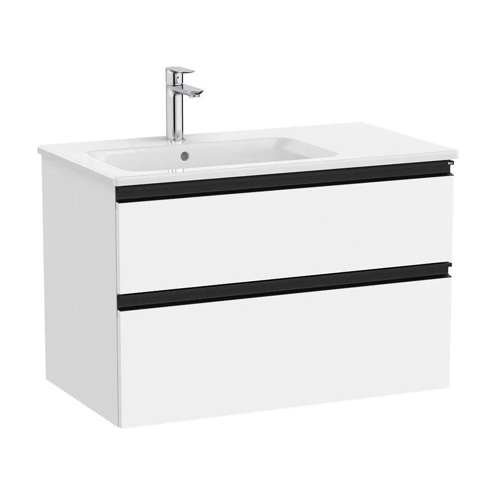 Mueble base suspendido con lavabo a la izquierda dos cajones blanco mate Roca - Vista 2