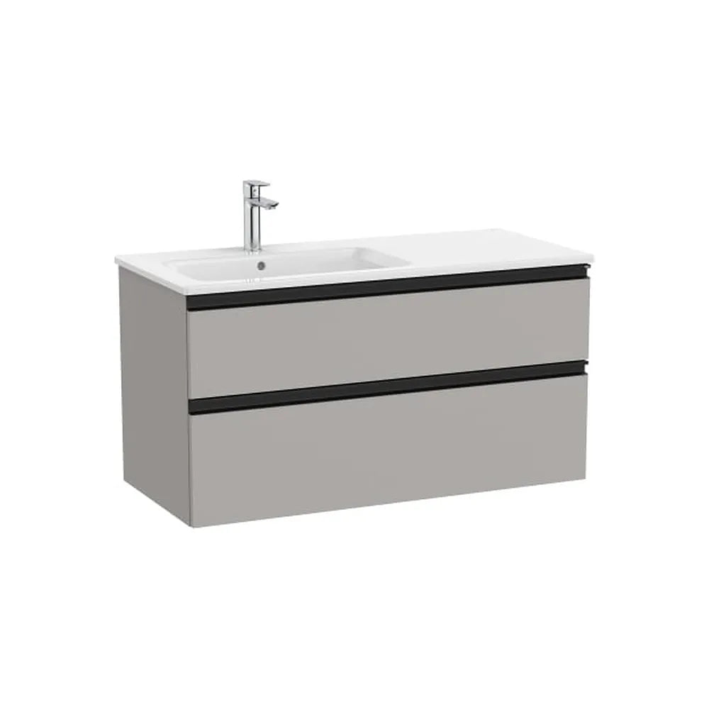 Mueble base suspendido con lavabo a la izquierda dos cajones gris mate 1005x460x537 mm Roca - Vista 1