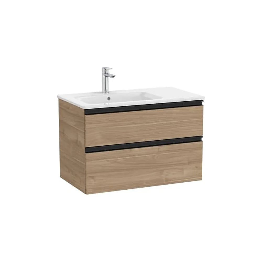 Mueble base suspendido dos cajones lavabo izquierdo 80x46x54 cm Nogal Roca - Vista 1
