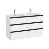 Mueble base suspendido con seis cajones y lavabo doble 120x46x76 cm Roca