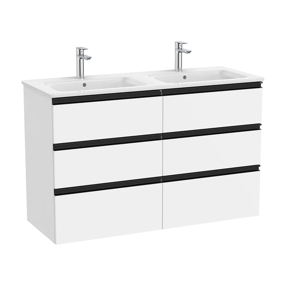 Mueble base suspendido con seis cajones y lavabo doble 120x46x76 cm Roca - Vista 2