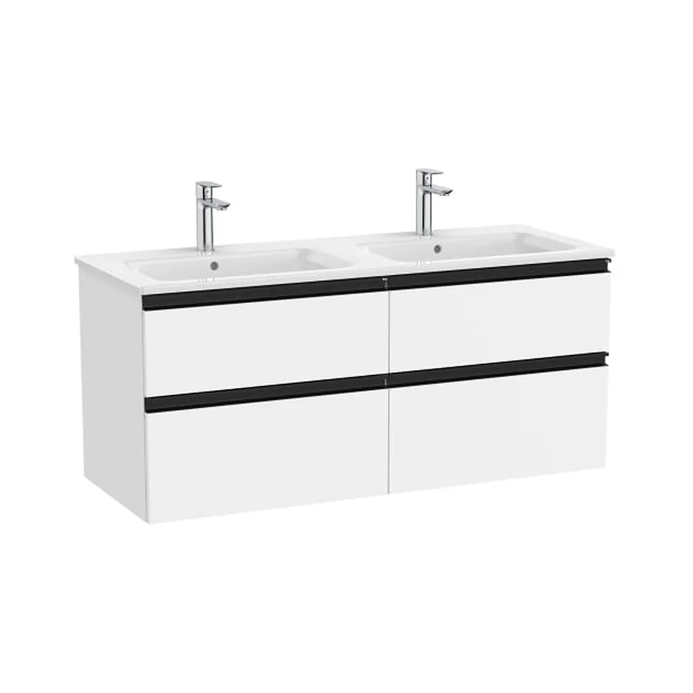 Mueble base suspendido con cuatro cajones lavabo doble 120x46x53 cm Blanco mate Roca - Vista 1