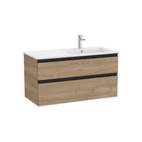 Mueble Base Suspendido con 2 Cajones y Lavabo a la Derecha Nogal 100x46x54cm Colección The Gap Roca