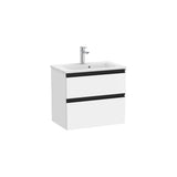 Mueble base compacto con dos cajones y lavabo centrado blanco mate Roca