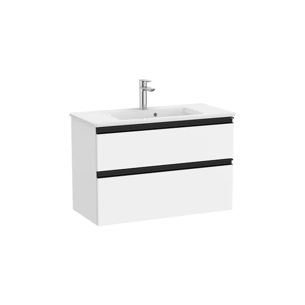 Mueble base compacto con lavabo centrado dos cajones blanco mate 80x38x54 cm Roca - Vista 1
