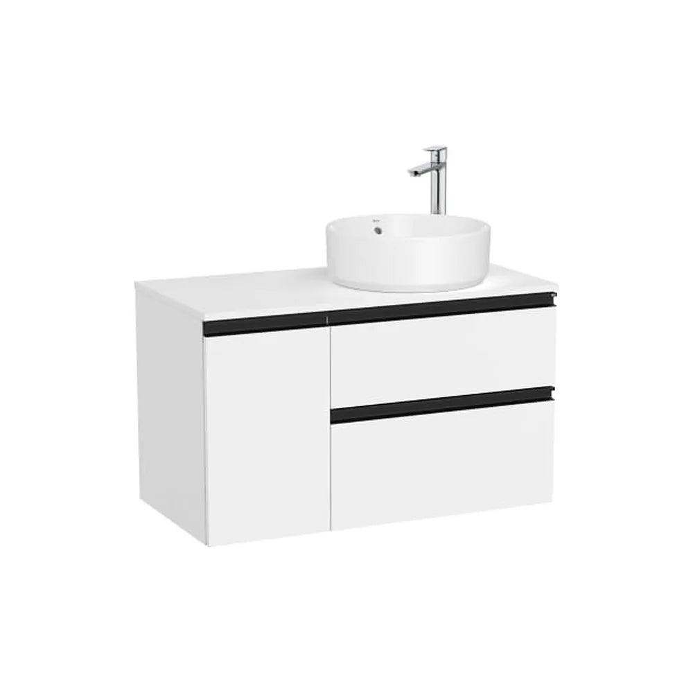 Mueble base suspendido dos cajones para lavabo sobre encimera derecha 90x46x53 cm Roca - Vista 1