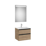 Conjunto móvel base 2 gavetas com lavatório centrado espelho LED 60,5 x 46 x 53,7 cm acabamento nogueira Roca