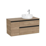 Mueble base dos cajones para lavabo sobre encimera derecha nogal 110x46x53 cm Roca
