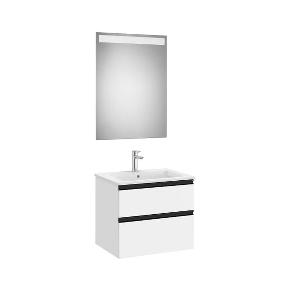 Pack mueble base dos cajones lavabo centrado espejo LED 60x46x54 cm Roca - Vista 1