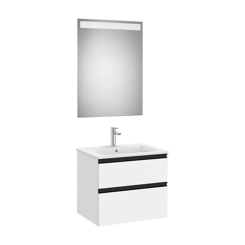 Pack mueble base dos cajones lavabo centrado espejo LED 60x46x54 cm Roca - Vista 2