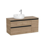 Mueble base asimétrico con dos cajones y puerta para lavabo sobre encimera izquierda 110x46x53 cm Roca