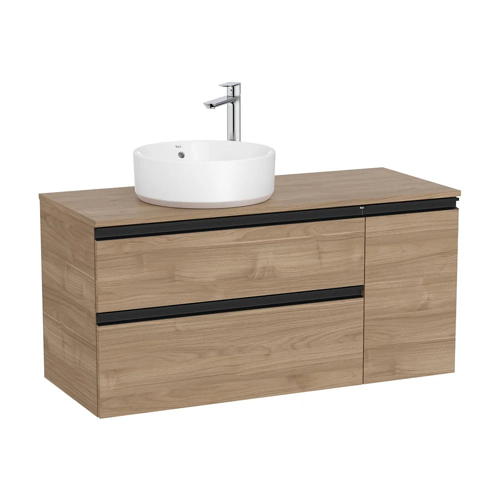 Mueble base asimétrico con dos cajones y puerta para lavabo sobre encimera izquierda 110x46x53 cm Roca - Vista 2